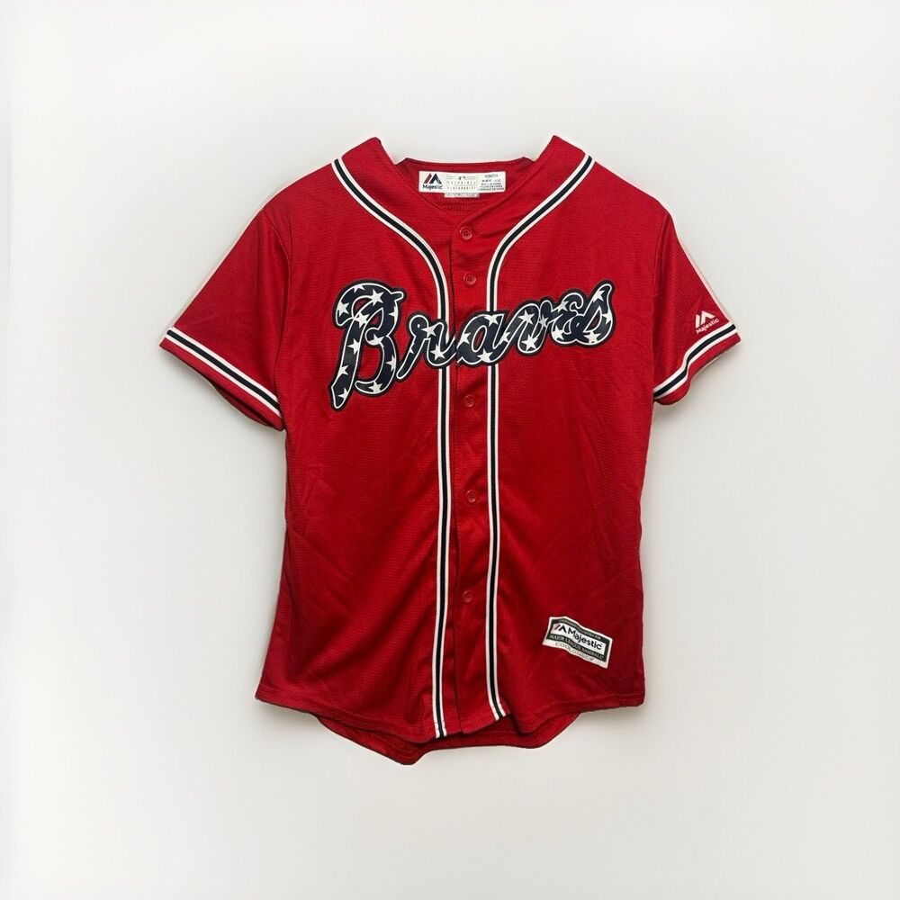 Majestic Atlanta Braves Evan Gattis #24 Jersey Youth M 10/12 Red MLB Cool Base